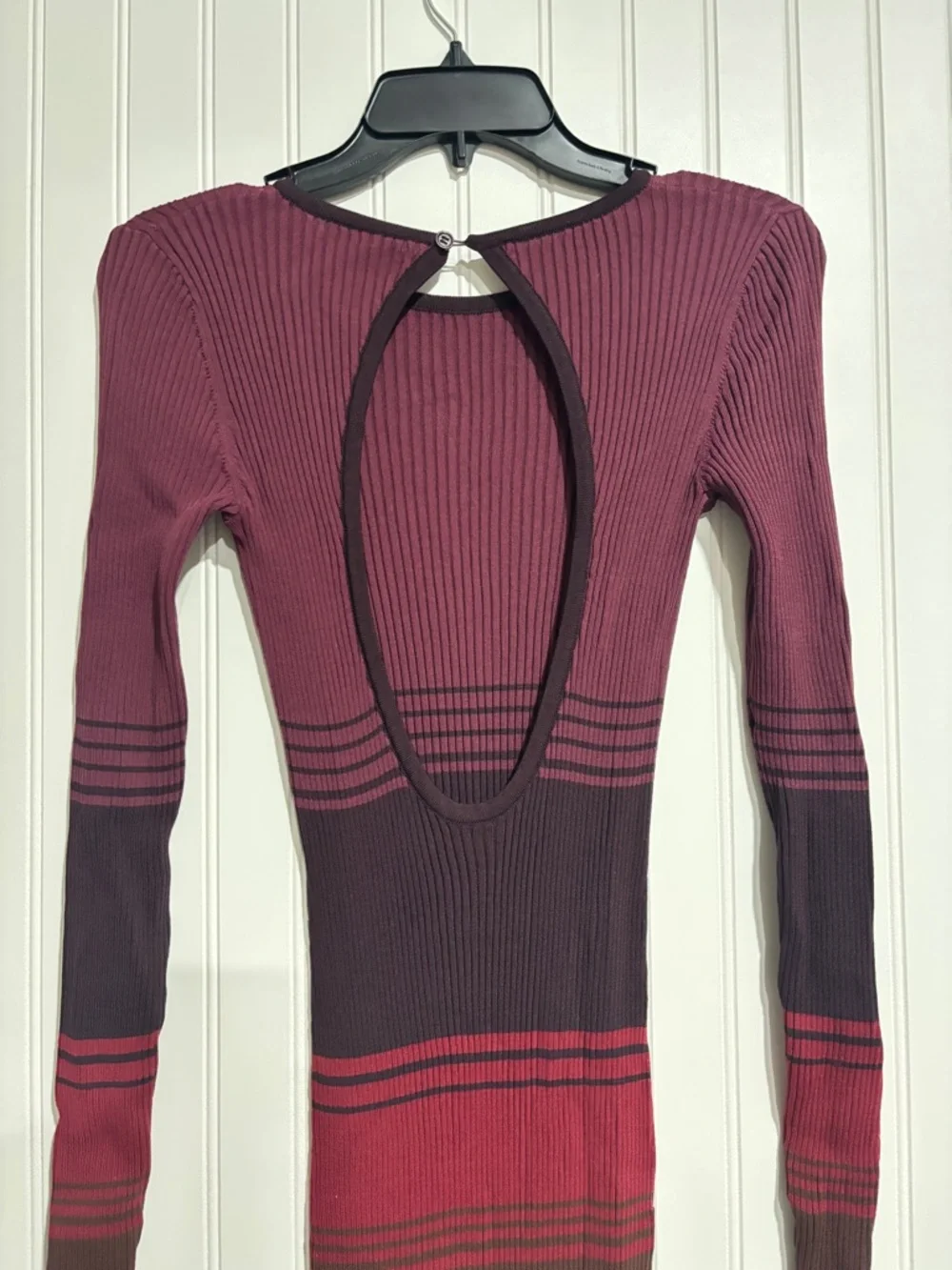 STAUD Maroon Ribbed Long Sleeve Gradient Dress with Red Accents - Picture 7 of 8